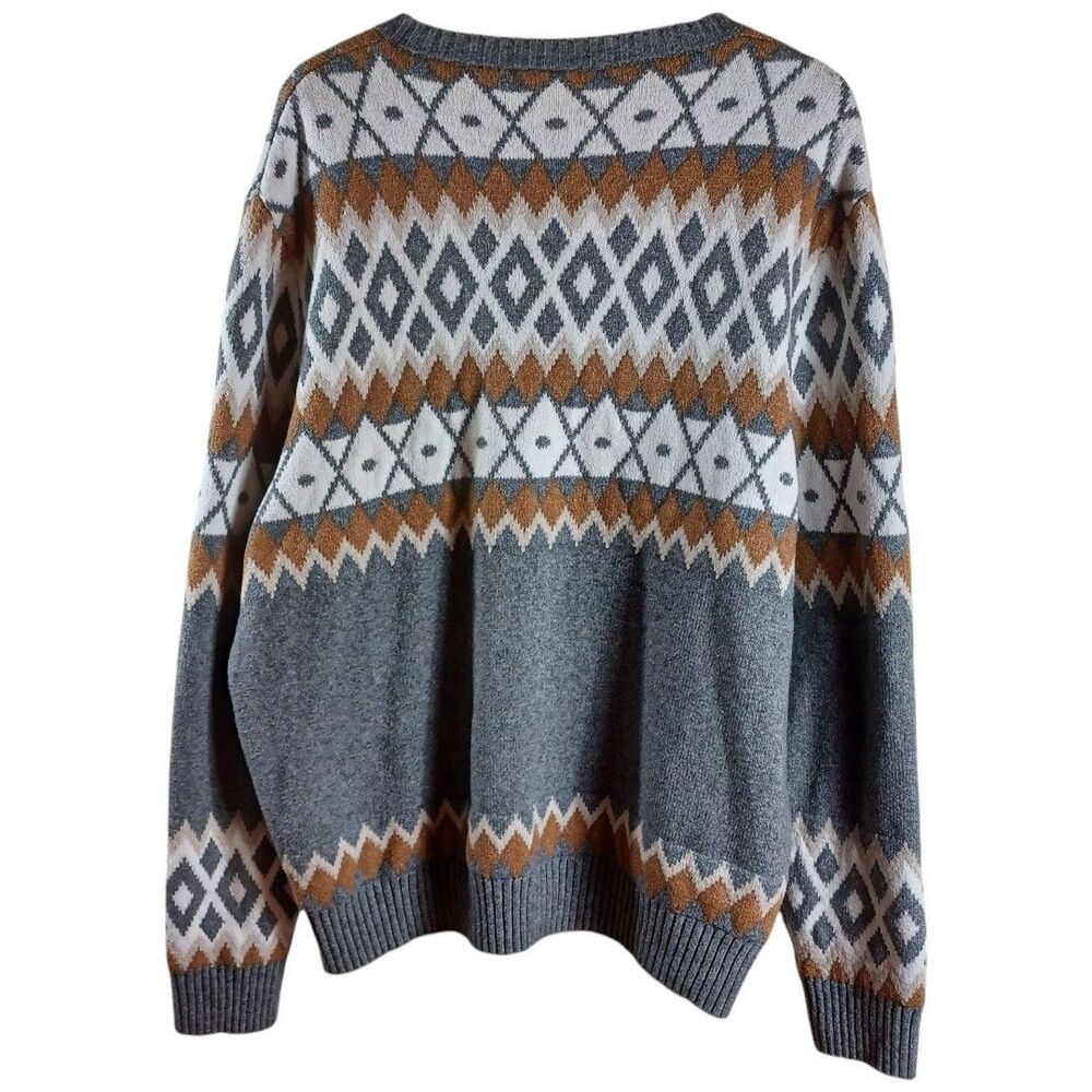 North Pole Men's XXL Gray Nordic V-Neck Fair Isle Heavyweight Heritage Sweater - Picture 7 of 9